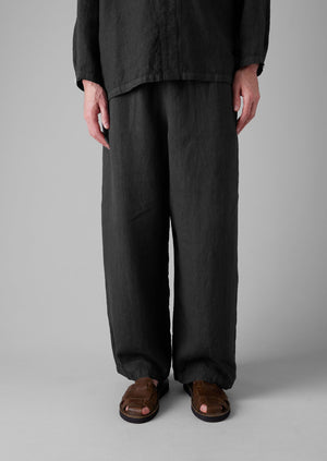 Garment Dyed Linen Drawstring Trousers | Black Pepper