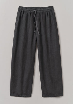 Garment Dyed Linen Drawstring Trousers | Black Pepper