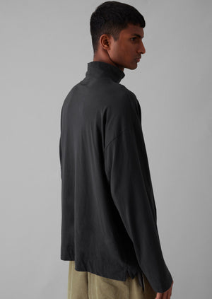 Brushed Cotton High Neck Lounge Top | Soft Charcoal