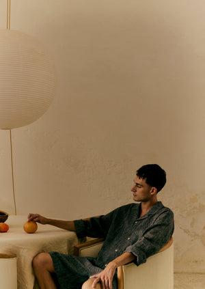 Etched Linen Cotton Shirt | Blue Melange