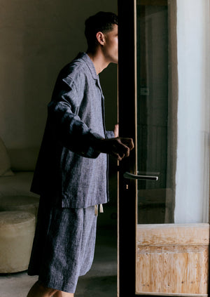 Etched Linen Cotton Shirt | Blue Melange