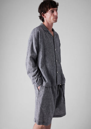 Etched Linen Cotton Shirt | Blue Melange