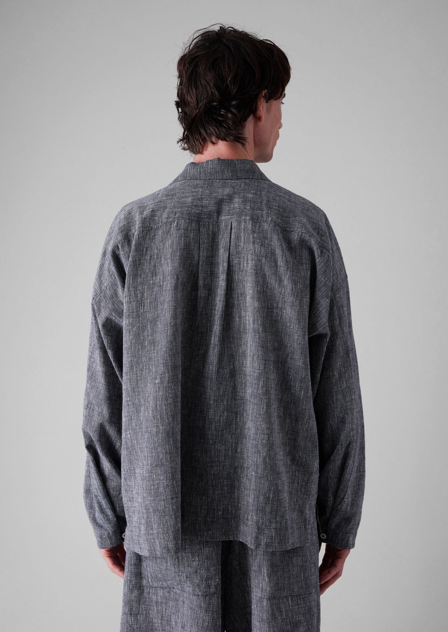 Etched Linen Cotton Shirt | Blue Melange