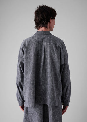 Etched Linen Cotton Shirt | Blue Melange