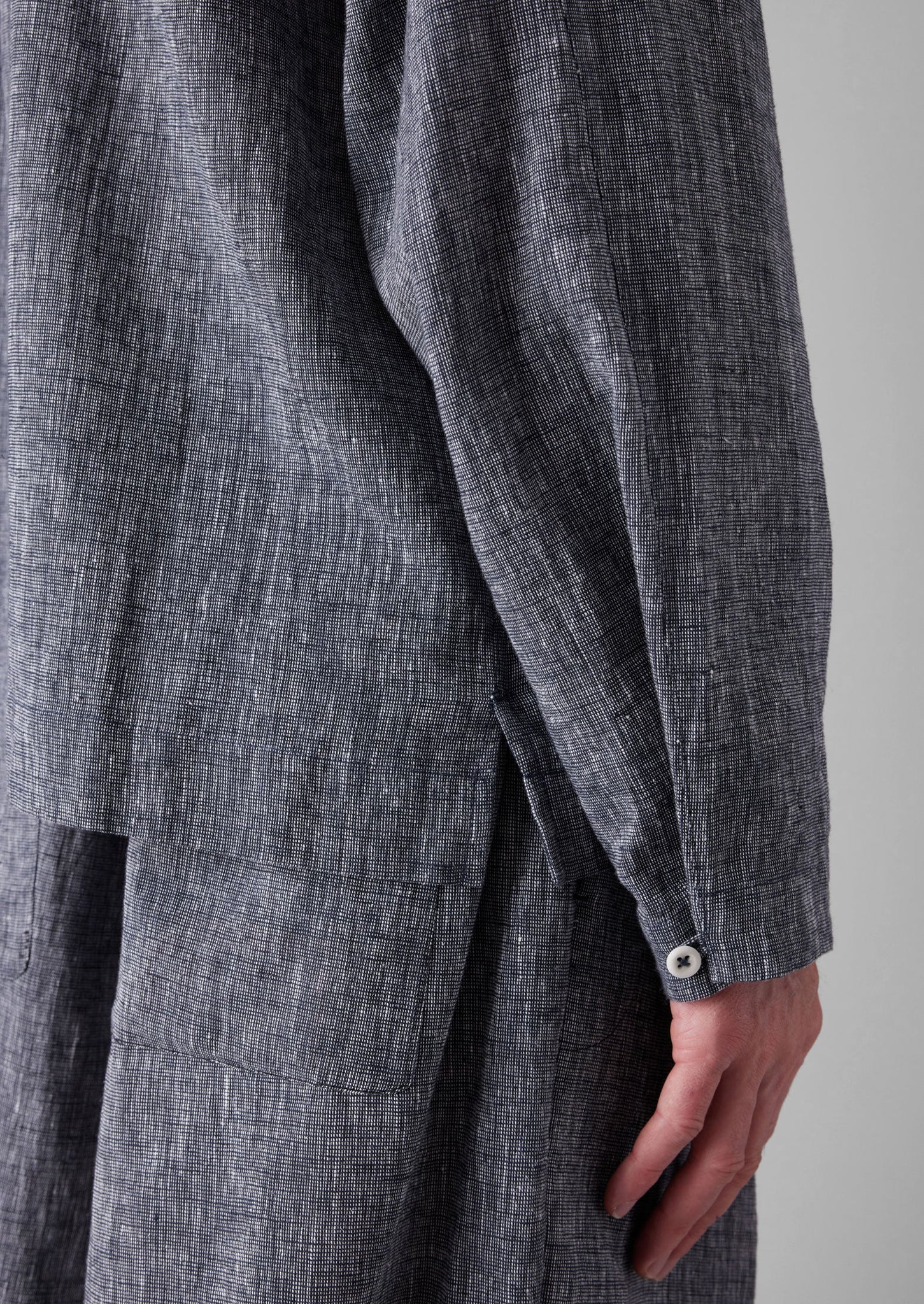 Etched Linen Cotton Shirt | Blue Melange