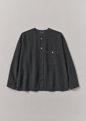 Garment Dyed Linen Collarless Shirt | Black Pepper