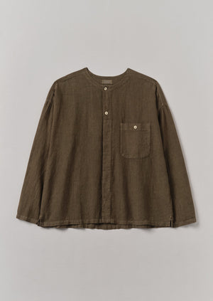 Garment Dyed Linen Collarless Shirt | Pear