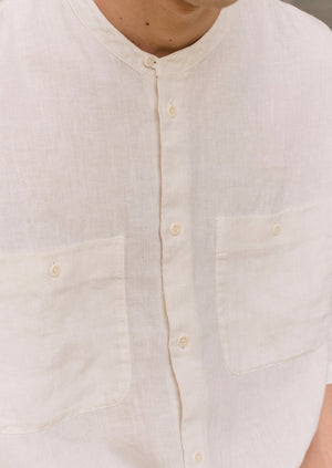 Garment Dyed Linen Grandad Collar Shirt | Oat