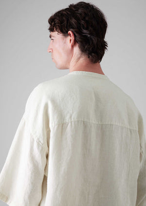 Garment Dyed Linen Grandad Collar Shirt | Oat