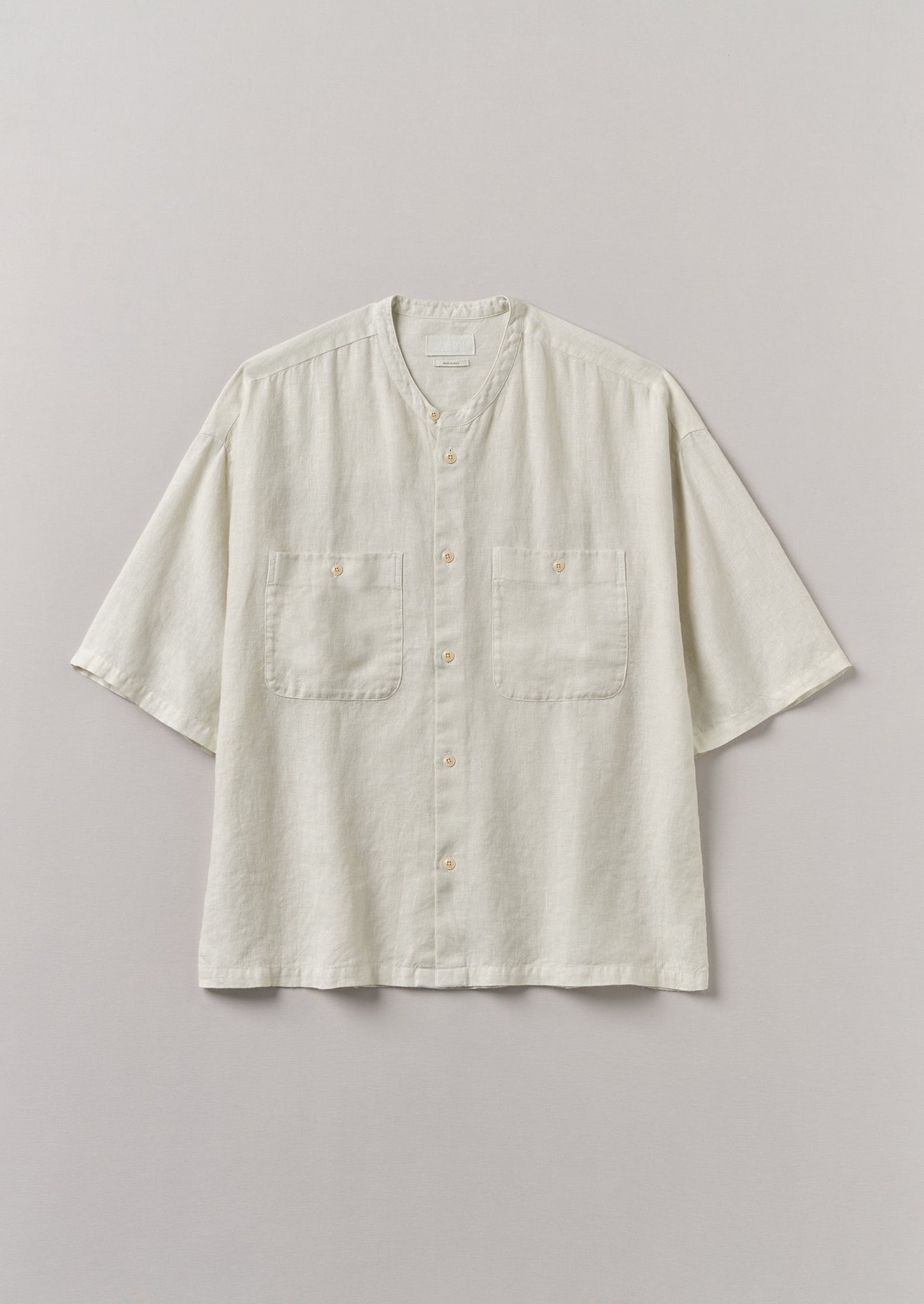Garment Dyed Linen Grandad Collar Shirt | Oat