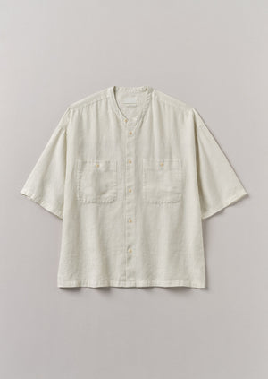 Garment Dyed Linen Grandad Collar Shirt | Oat