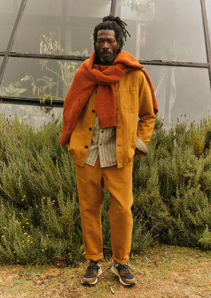 Alfie Garment Dyed Herringbone Trousers | Mustard