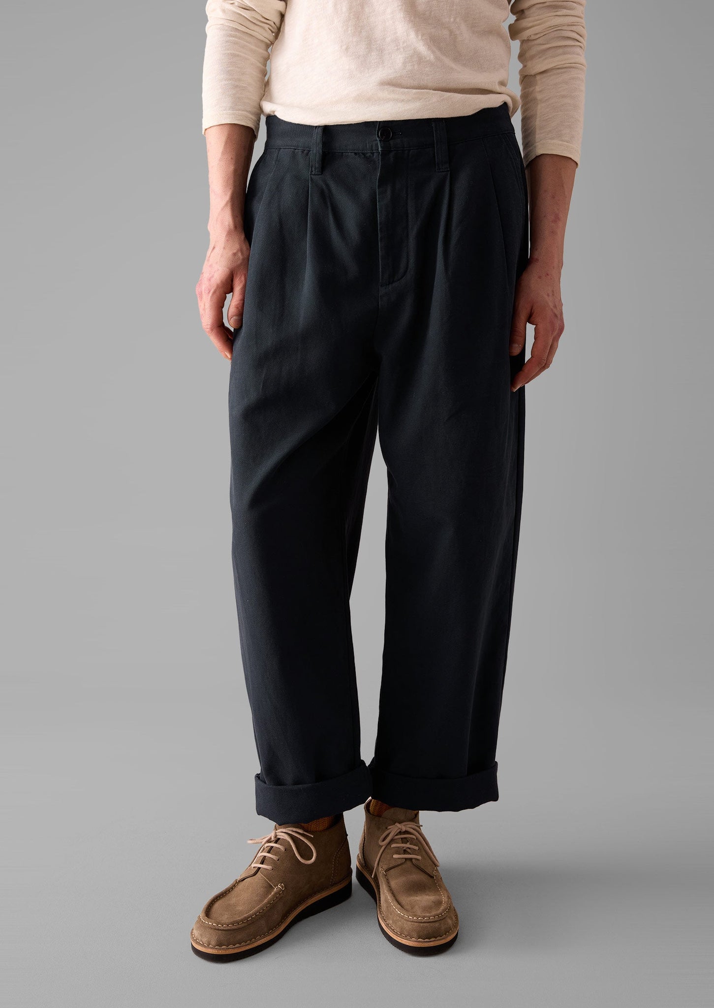 Bill Cotton Wide Leg Trousers | Dark Navy