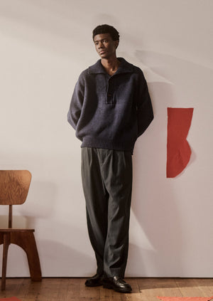 Bill Stripe Wool Cotton Trousers | Dark Indigo