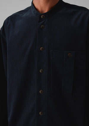 Dropped Shoulder Organic Cord Grandad Shirt | Navy