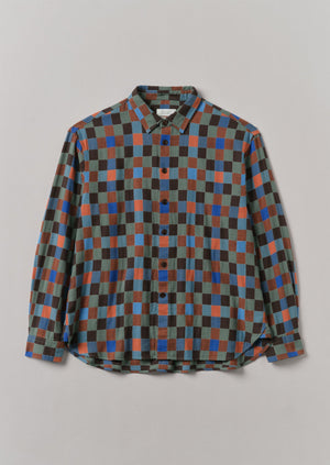 Cubic Check Cotton Shirt | Blue/Bordo