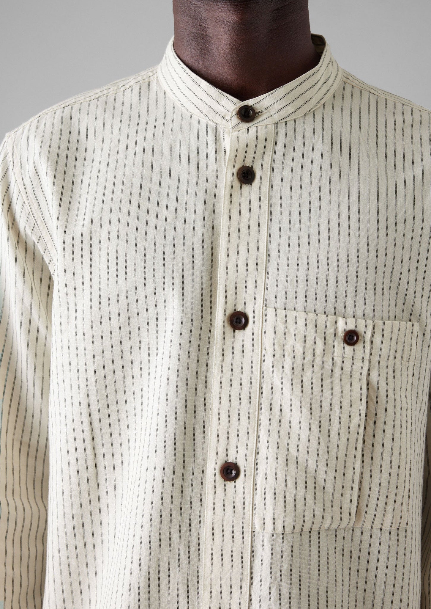 Drift Stripe Grandad Collar Shirt | Ecru/Charcoal