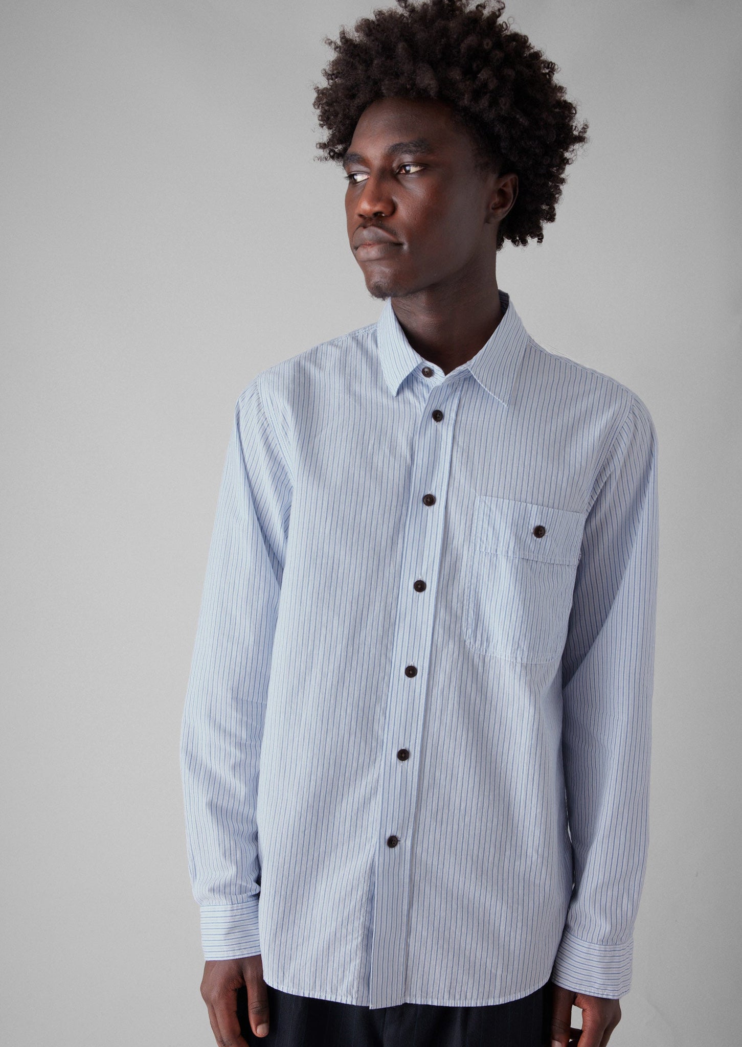 Otis Stripe Cotton Shirt | Ecru/Blue