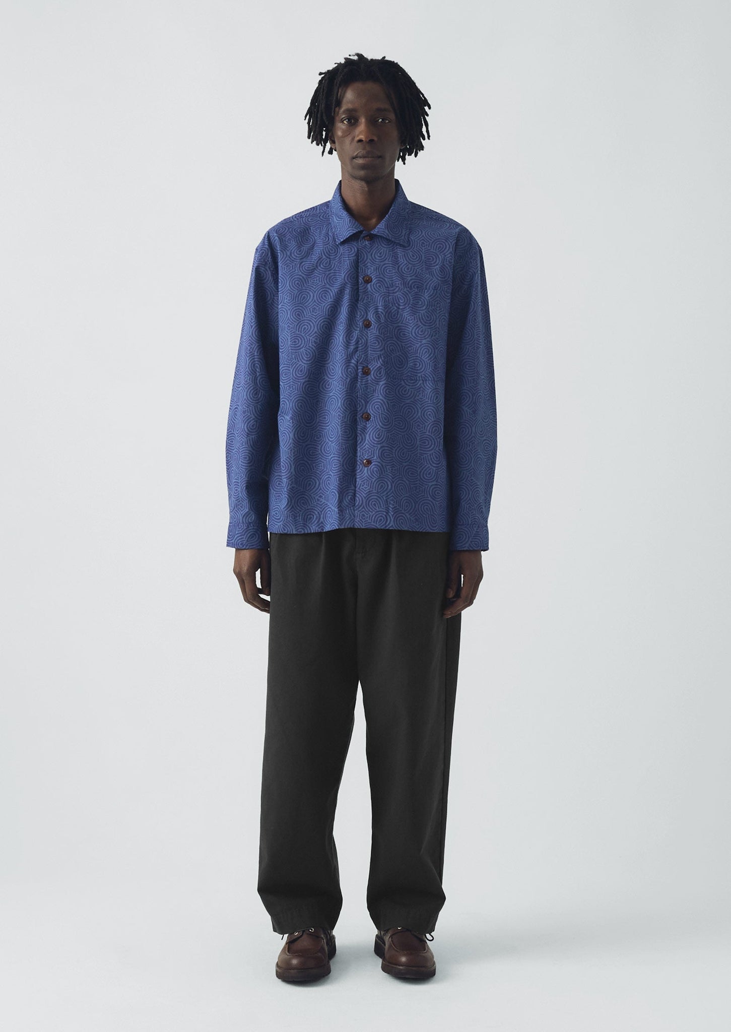 Tile Block Print Shirt | Misty Blue