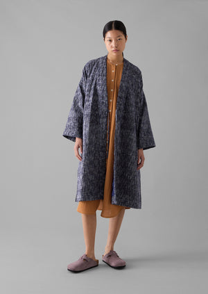 Hand Woven Crosshatch Kantha Gown | Deep Blue