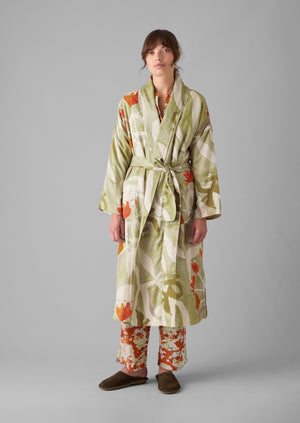 Watercolour Floral Cotton Silk Gown | Sage