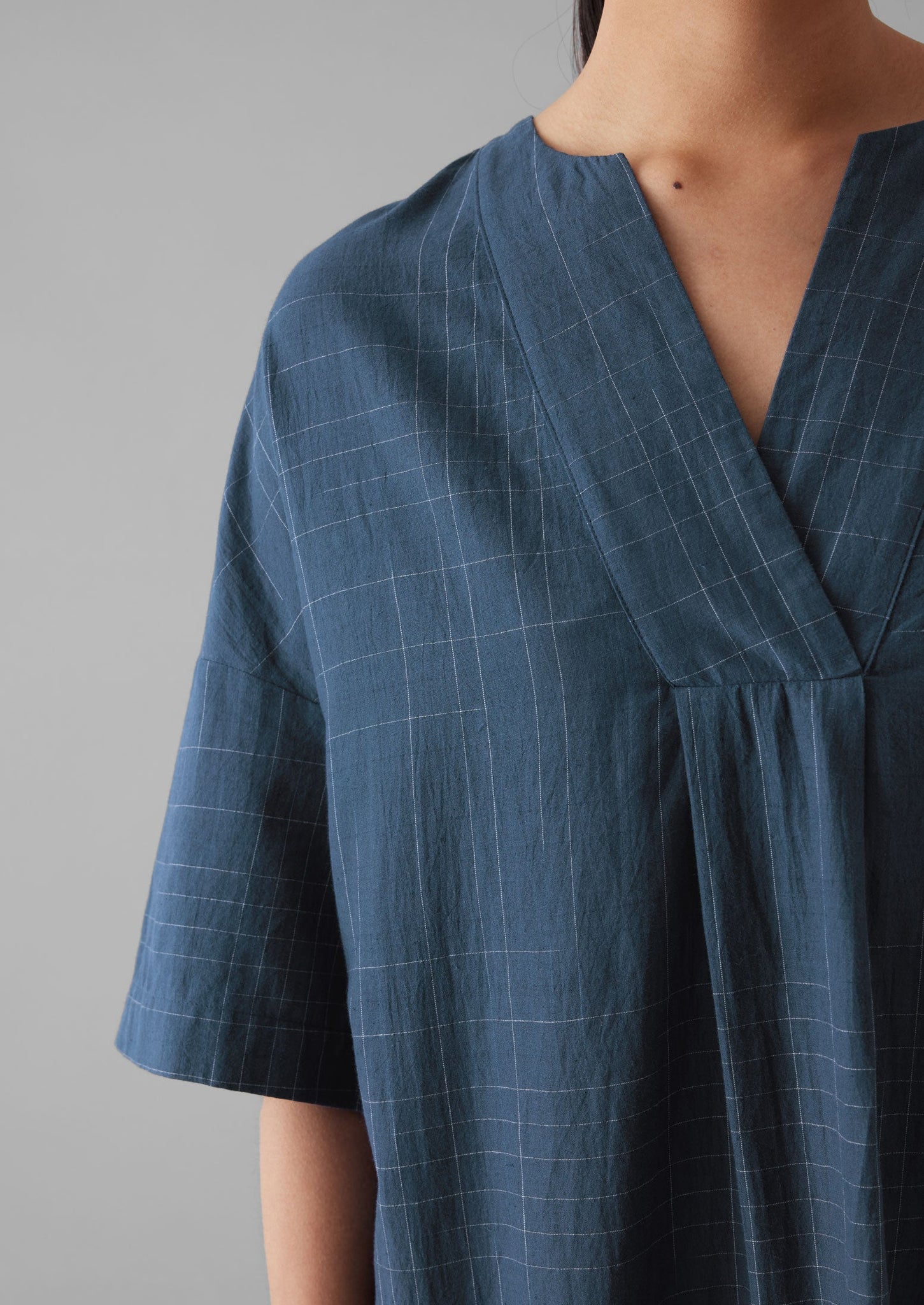 Hand Woven Sketched Check Nightdress | Twilight/Ecru