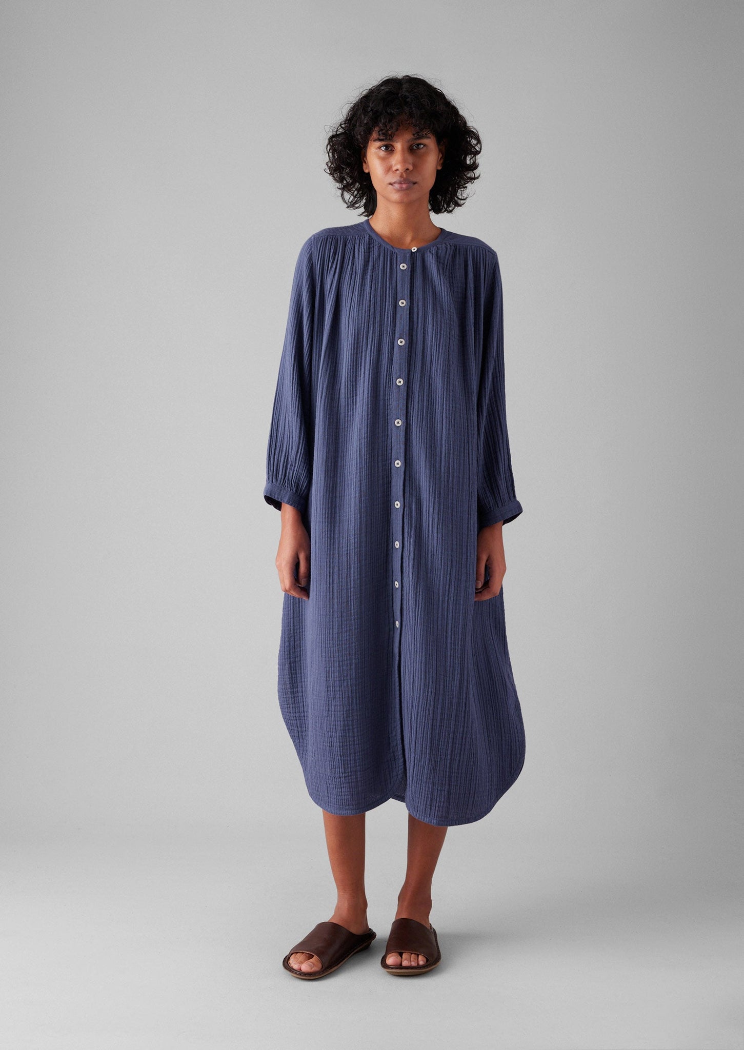 Crinkle Cotton Kaftan Nightdress | Shadow Blue