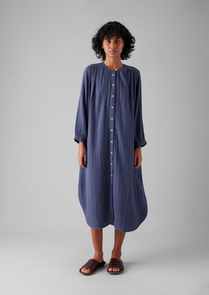 Crinkle Cotton Kaftan Nightdress | Shadow Blue