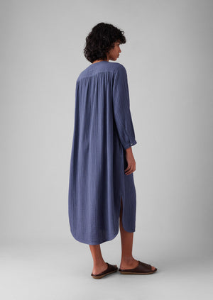 Crinkle Cotton Kaftan Nightdress | Shadow Blue