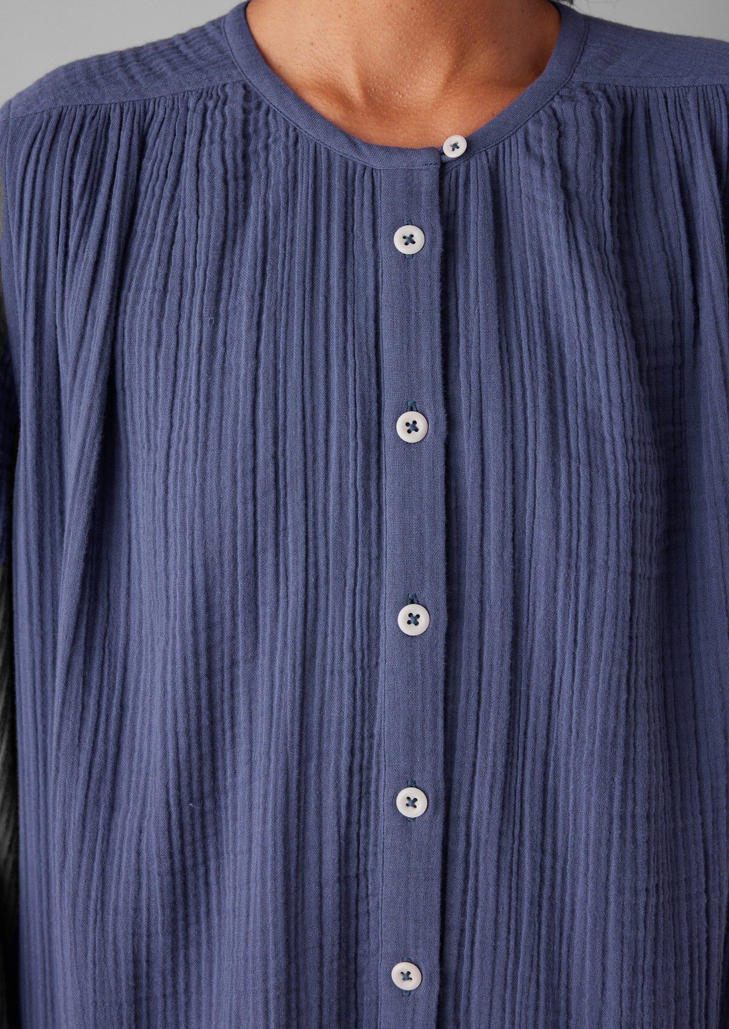 Crinkle Cotton Kaftan Nightdress | Shadow Blue
