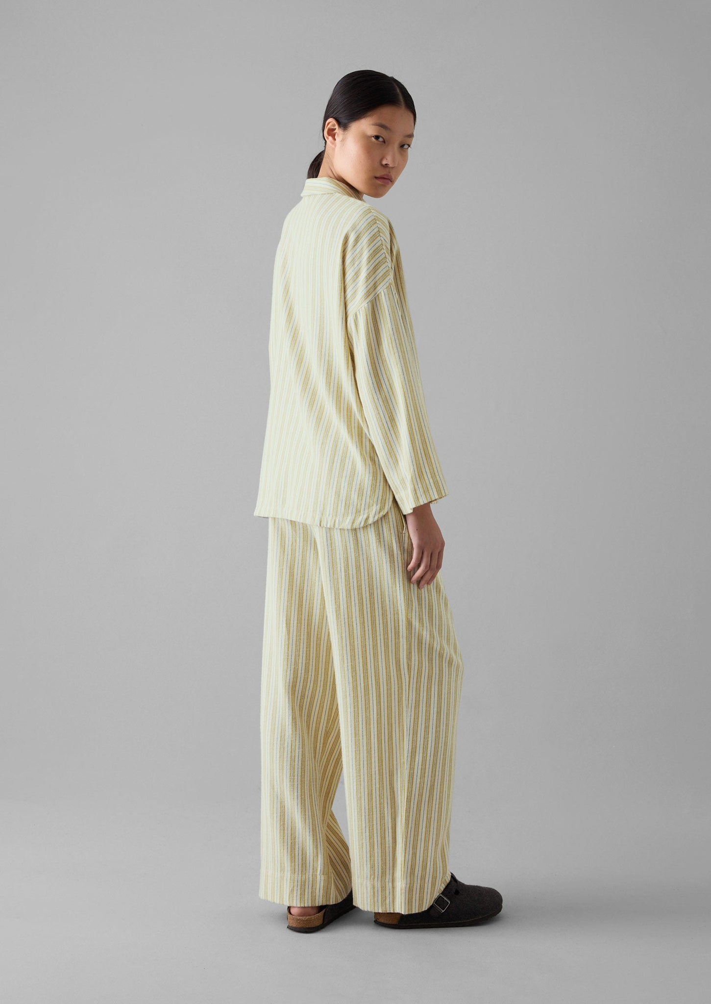 Nova Stripe Flannel Pyjamas | Ecru/Celery