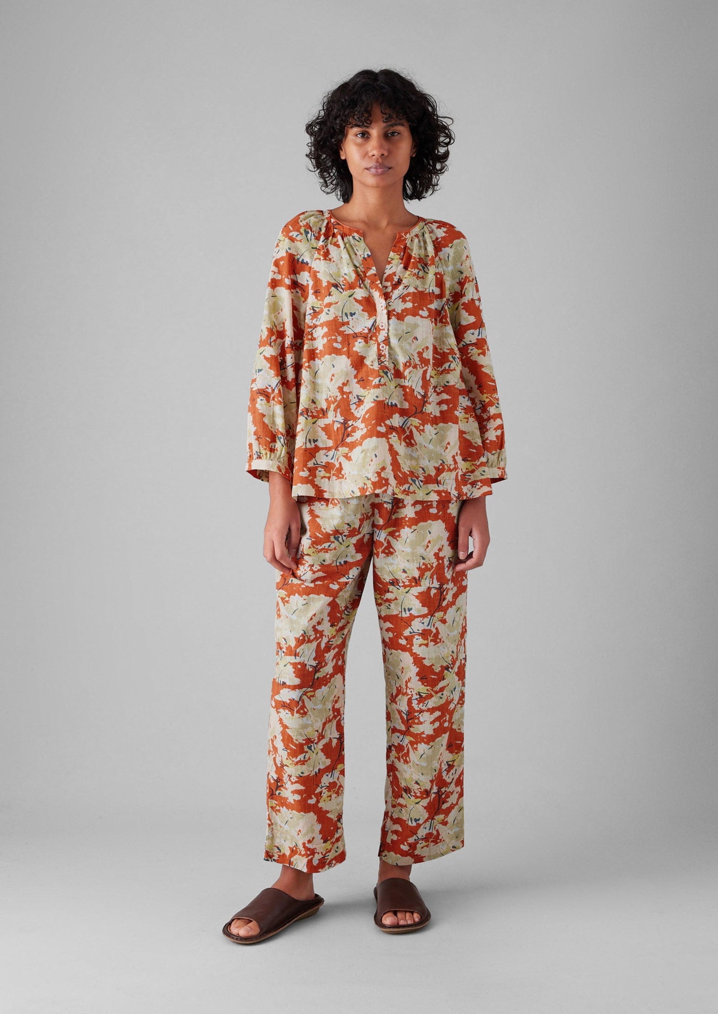 Abstract Blossom Print Cotton Pyjamas | Burnt Ginger