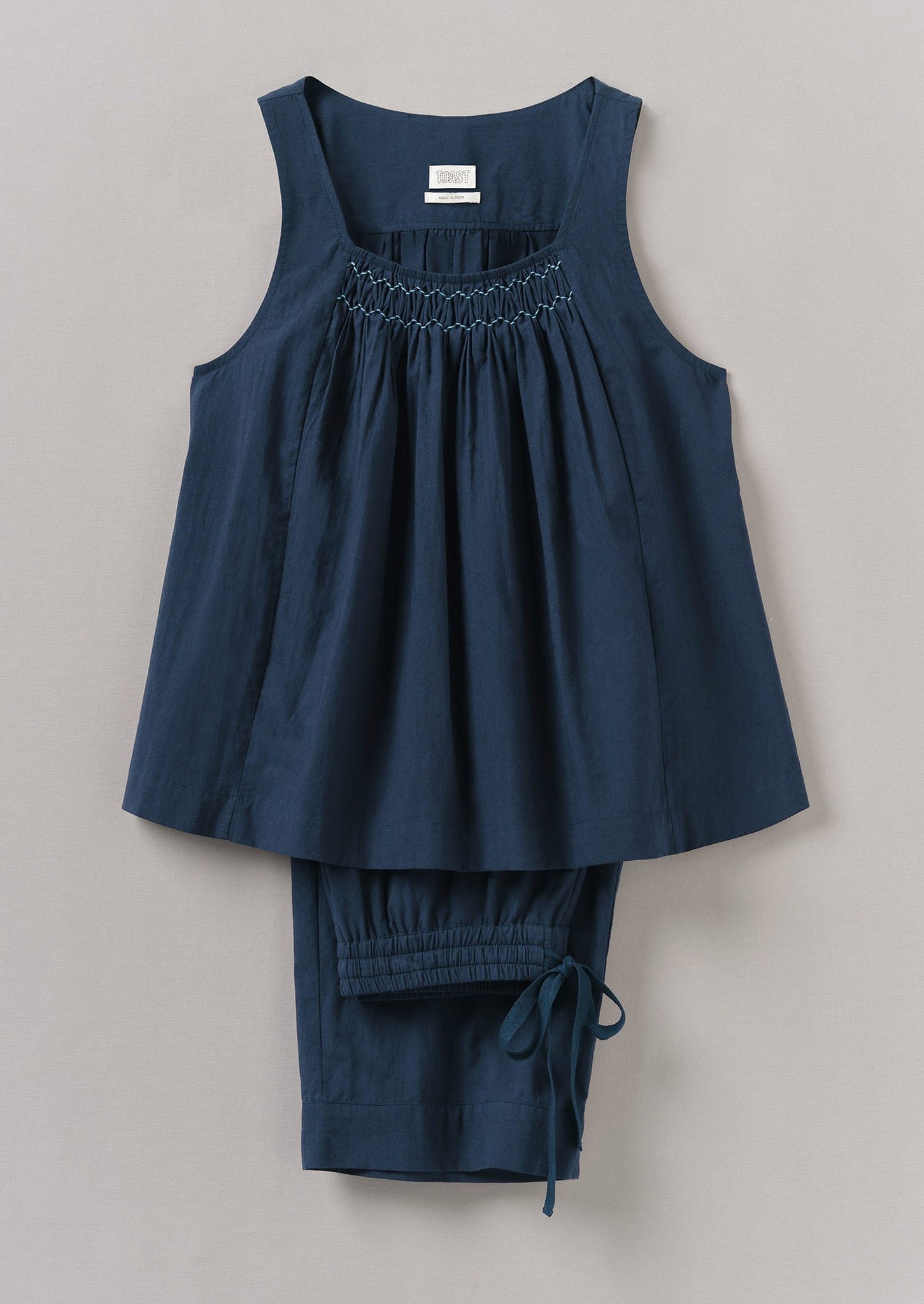 Smocked Cotton Poplin Pyjamas | Midnight