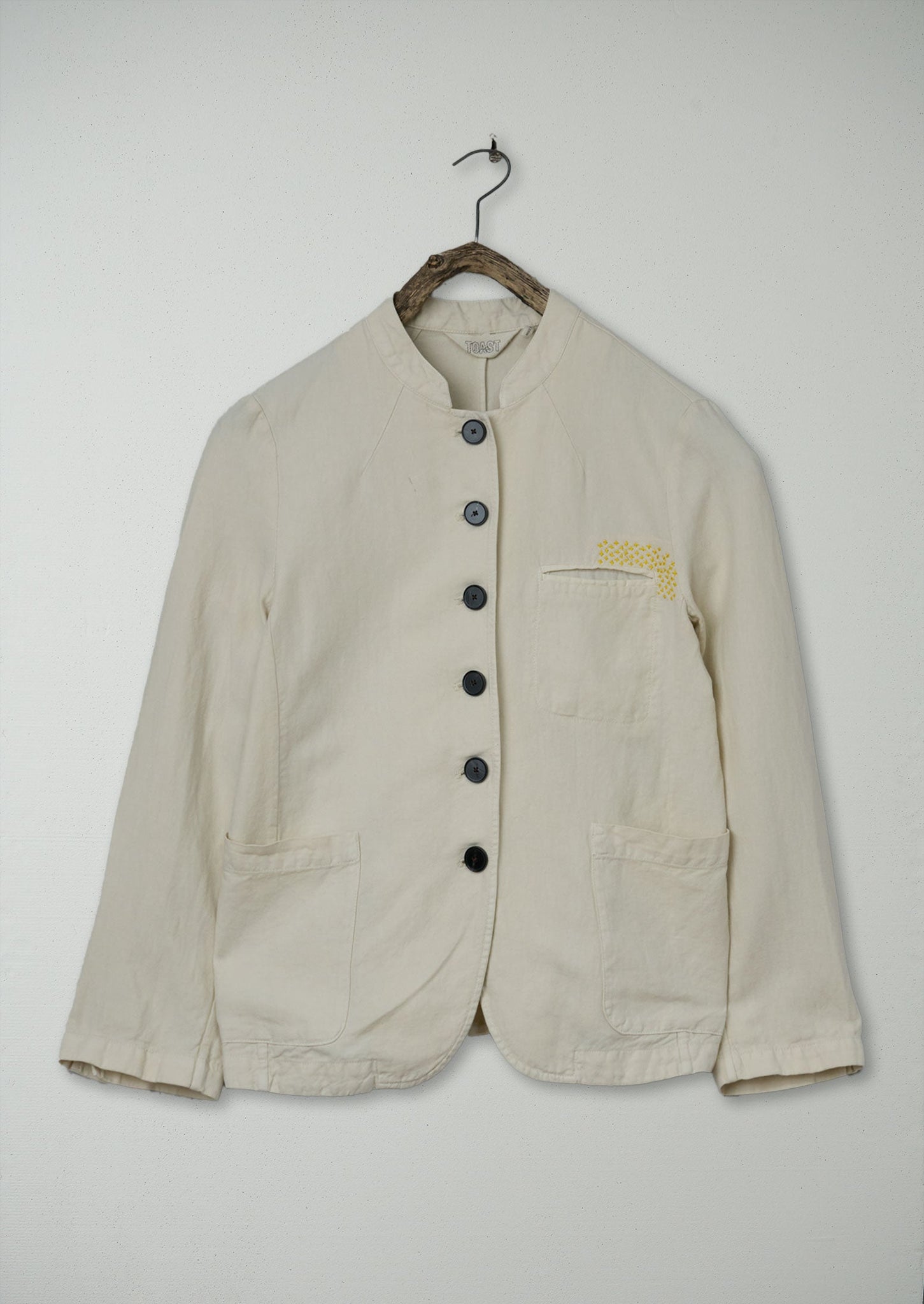 Renewed Garment Dyed Cotton Linen Neat Jacket Size 6 (09) | Parchment