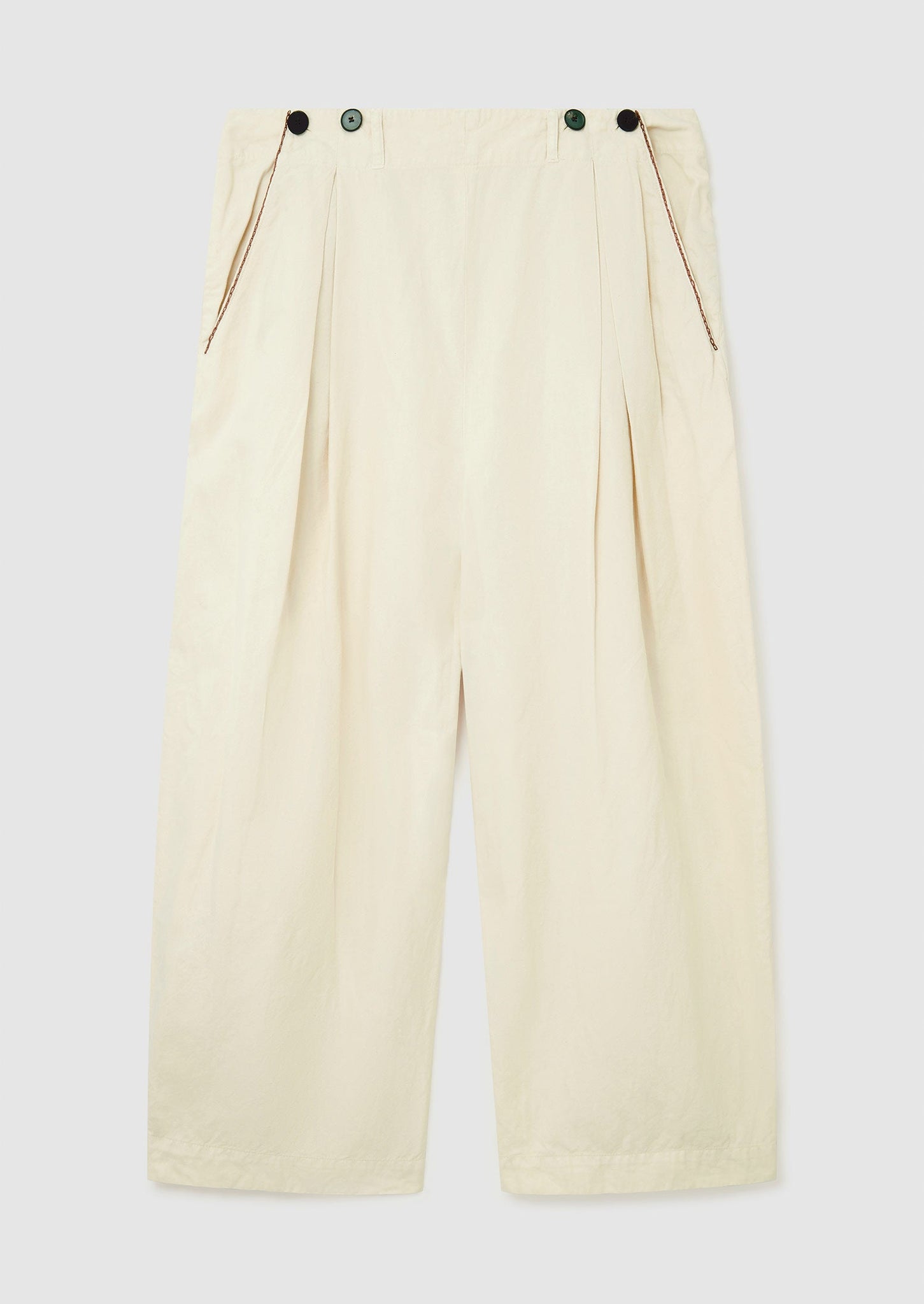 Renewed Pleat Front Cotton Linen Trousers Size 16 | Ecru