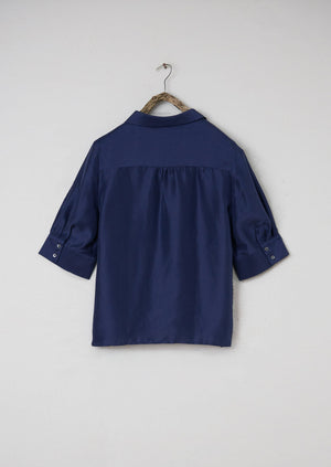 Renewed Silk Dupion Shirt Size 16 (044) | Royal Blue