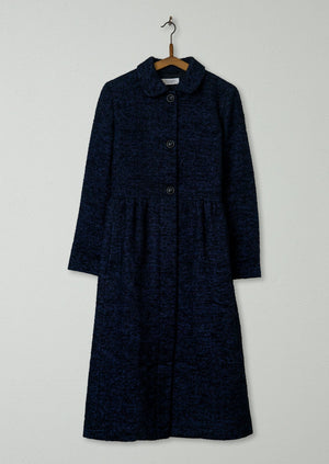 Reworn Wool Linen Tweed Coat Size 6 (052) | Indigo