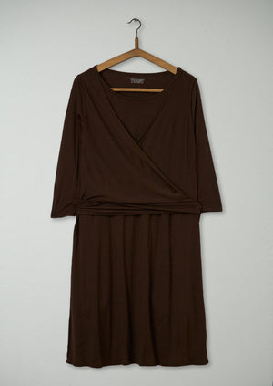 Reworn Modal Wool Jersey Wrap Dress Size 12 (844) | Dark Brown