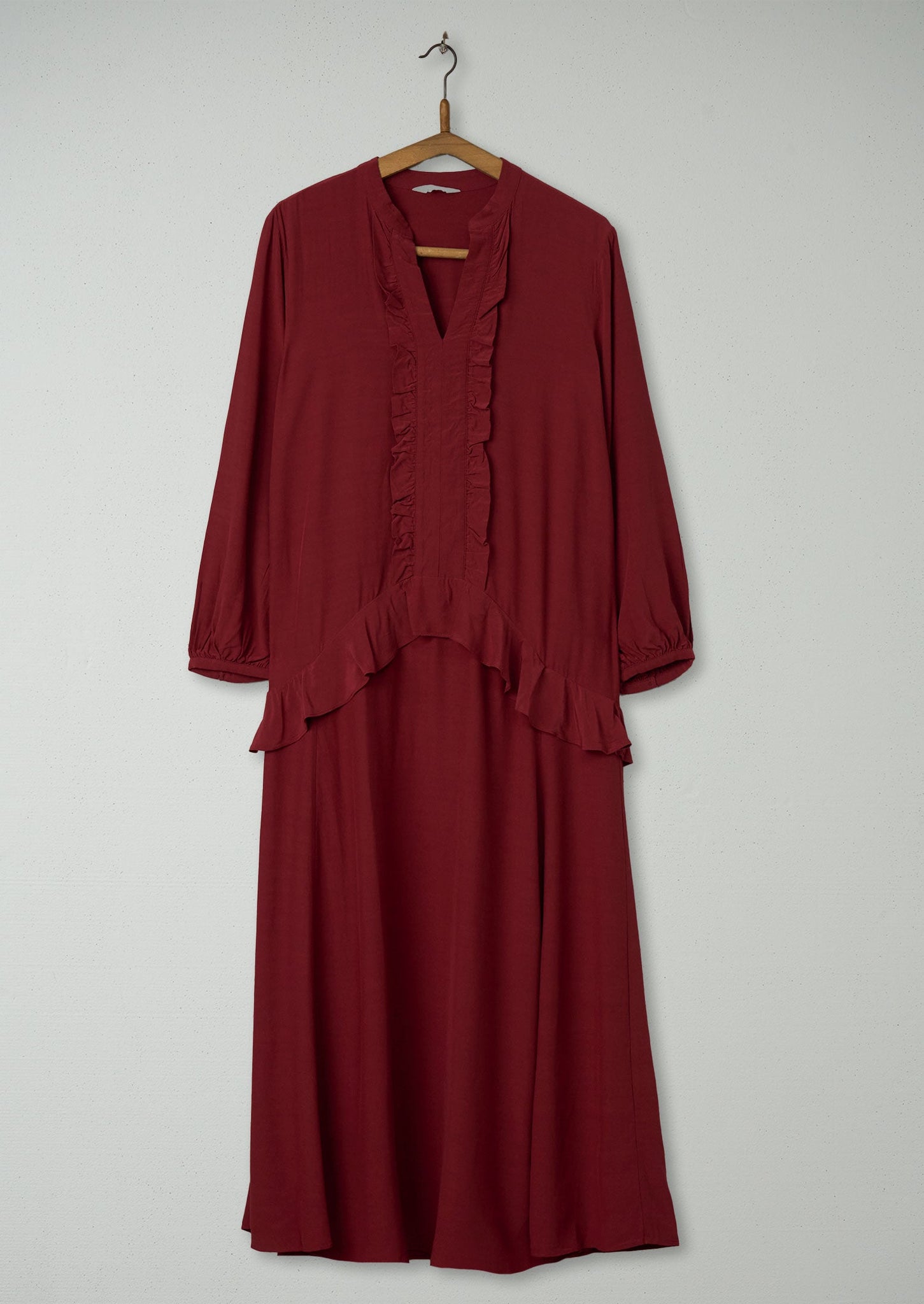 Reworn Ruffle Dress Size 10 (667) | Dark Rust