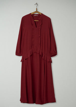 Reworn Ruffle Dress Size 10 (667) | Dark Rust