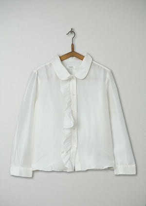 Reworn Silk Dupion Ruffle Shirt Size 8 (520) | Egg Shell