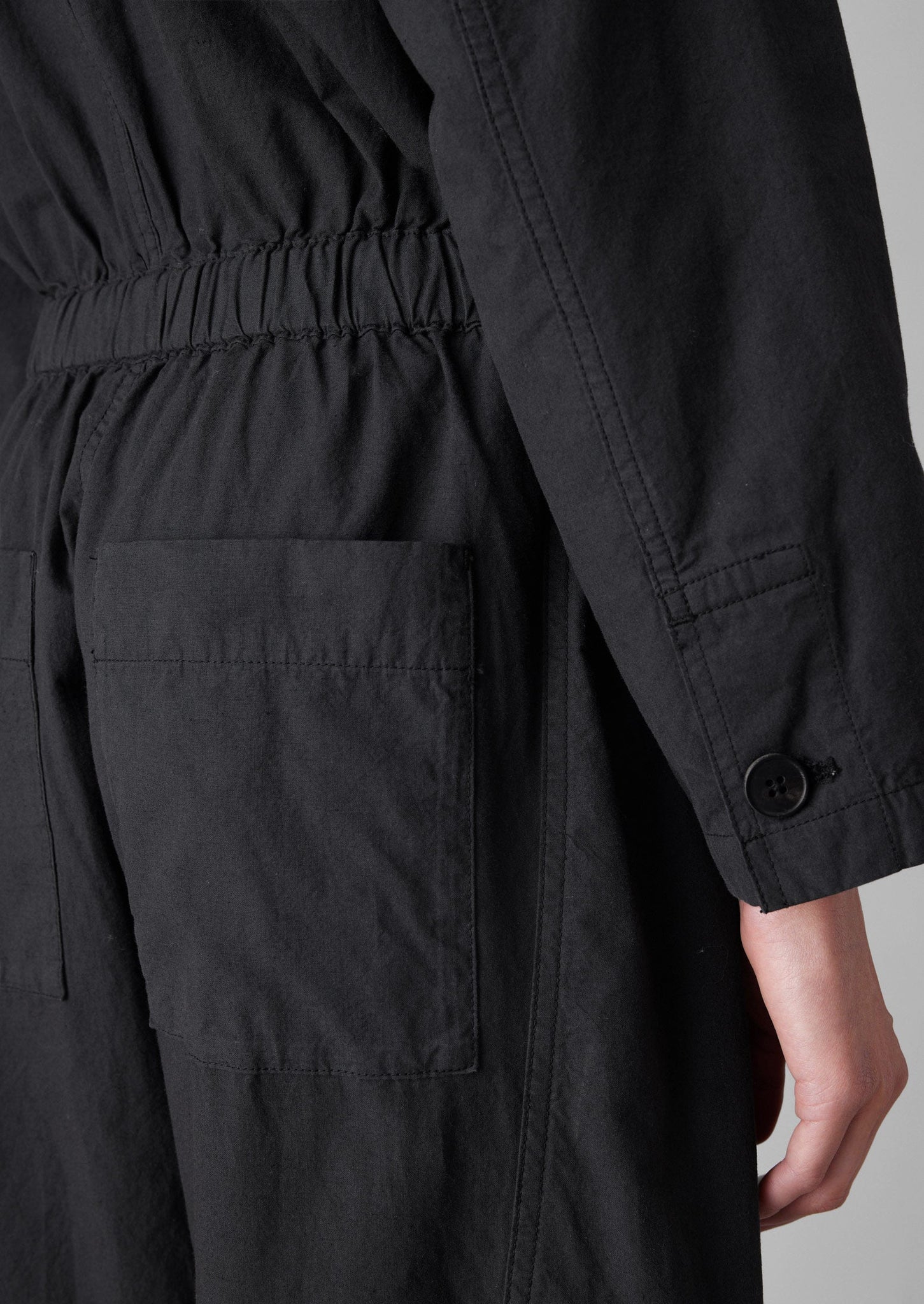 Half Placket Cotton Linen Jumpsuit | Soft Black