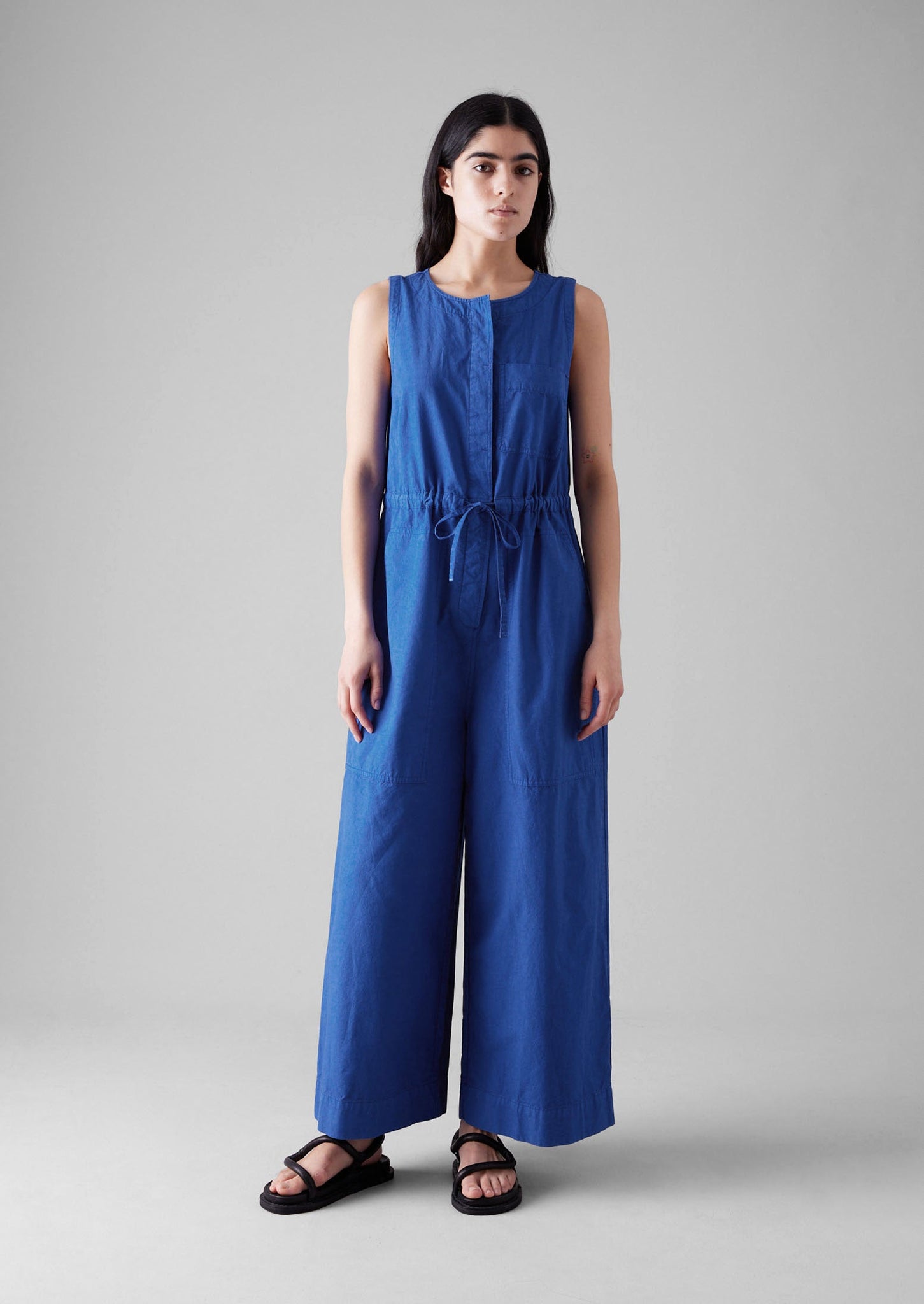 Cotton Linen Wide Leg Jumpsuit | Smalt
