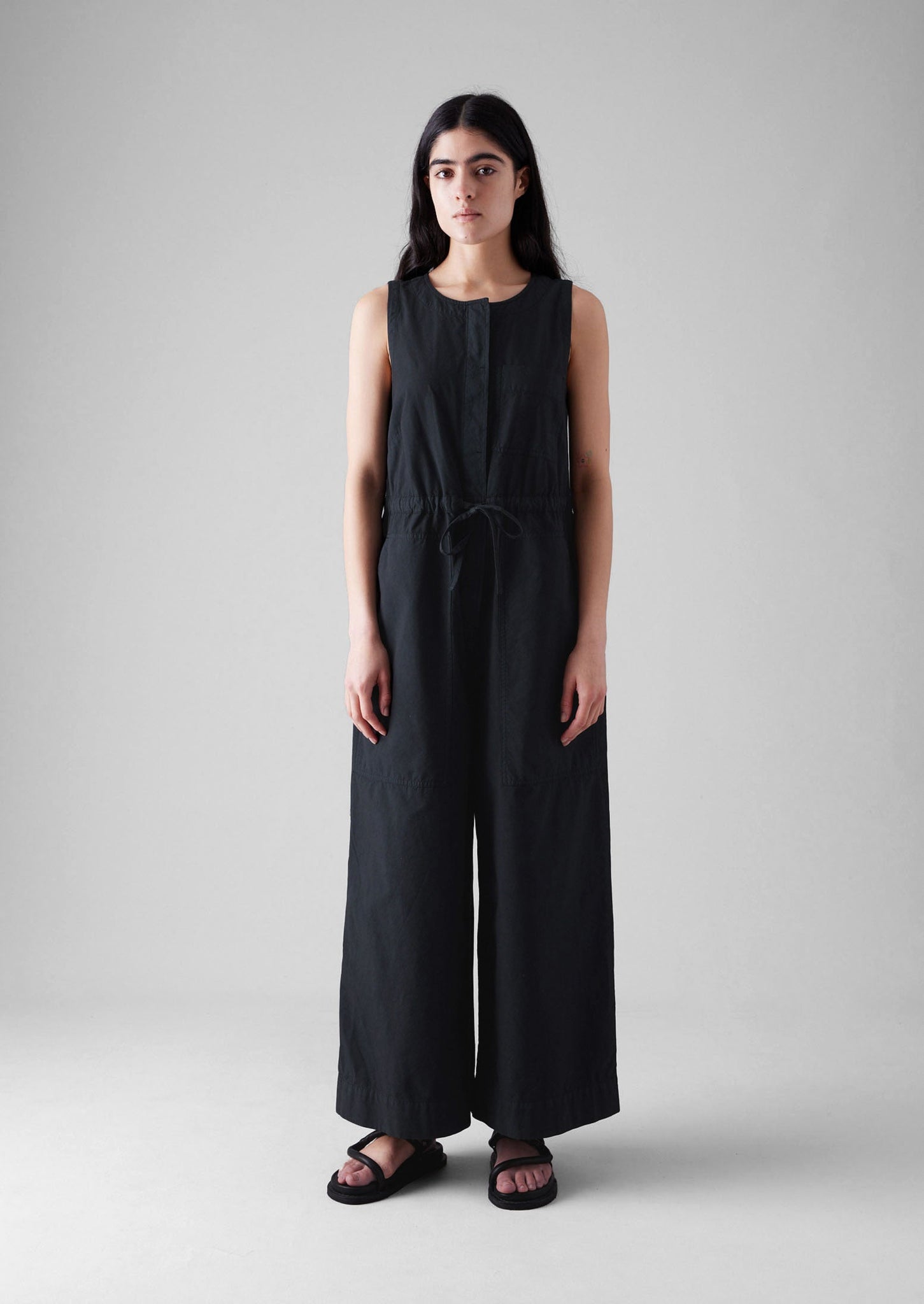Cotton Linen Wide Leg Jumpsuit | Soft Black