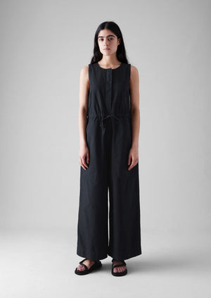 Cotton Linen Wide Leg Jumpsuit | Soft Black