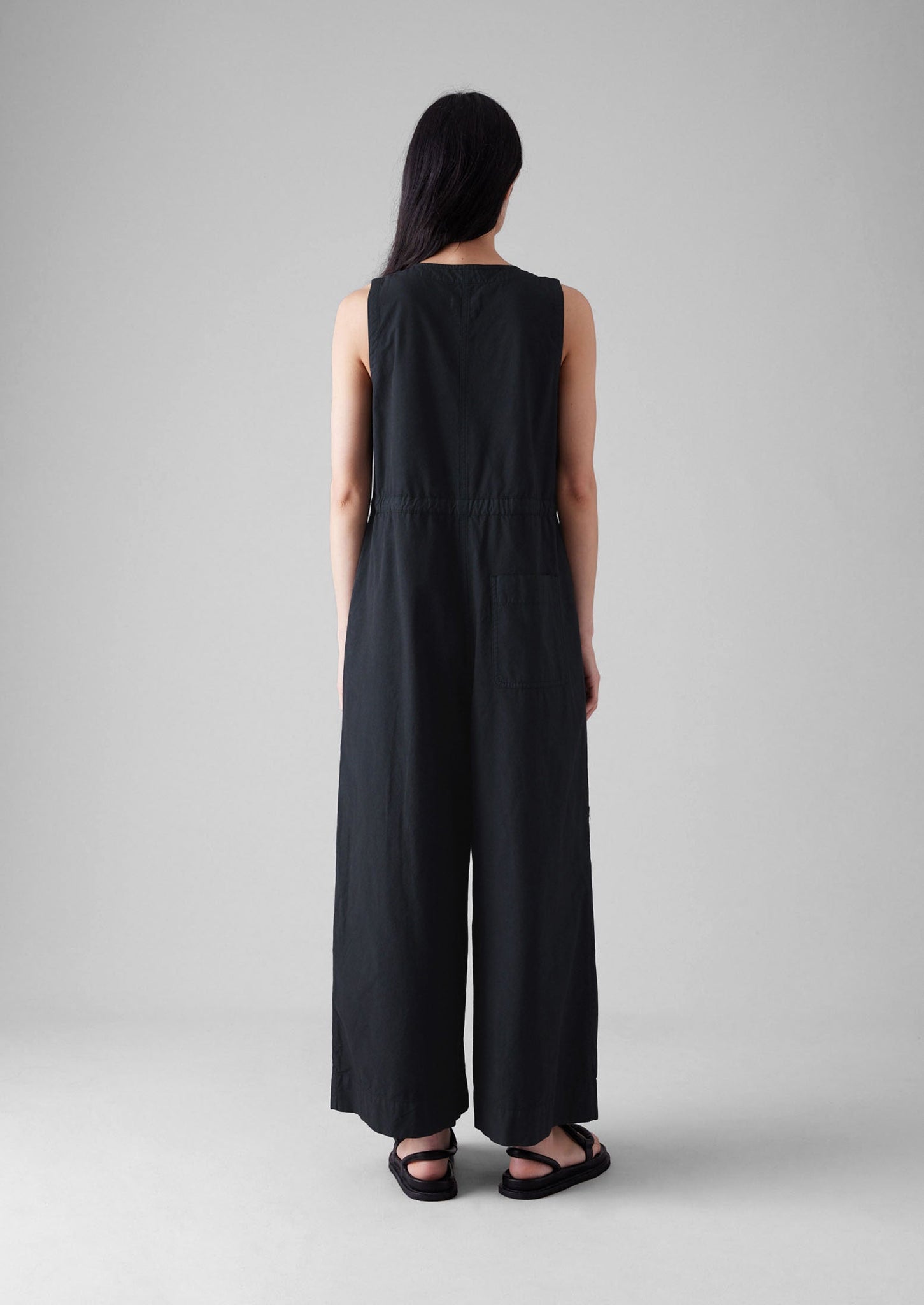 Cotton Linen Wide Leg Jumpsuit | Soft Black