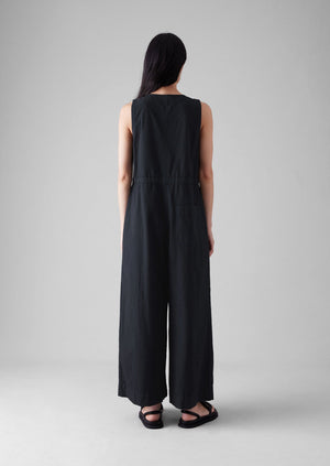 Cotton Linen Wide Leg Jumpsuit | Soft Black