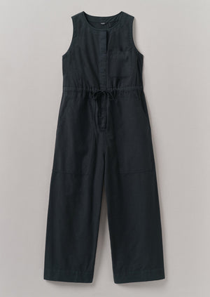 Cotton Linen Wide Leg Jumpsuit | Soft Black