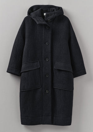 Navy Wool Hooded Coat | Dark Navy