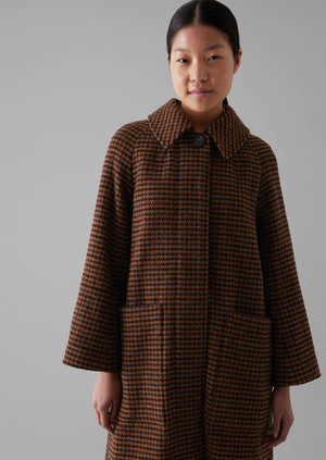 Frankie Wool Houndstooth Raglan Coat | Burnt Orange